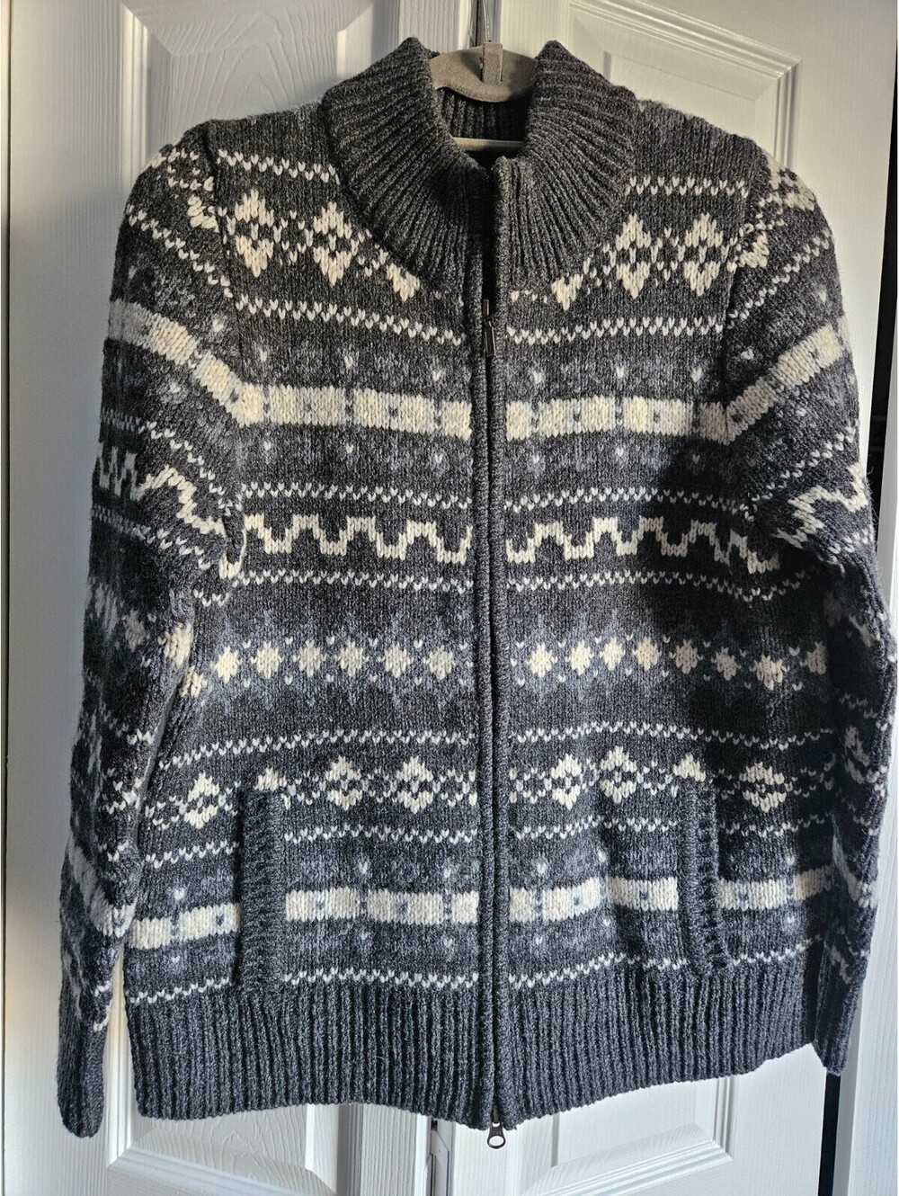 Women's LL Bean Classic Ragg Wool Sweater Zip Cardigan Vintage Fair Isle Size M